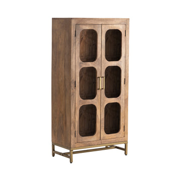 neutral-toned linen storage cabinet in a contemporary cozy bedroom setting