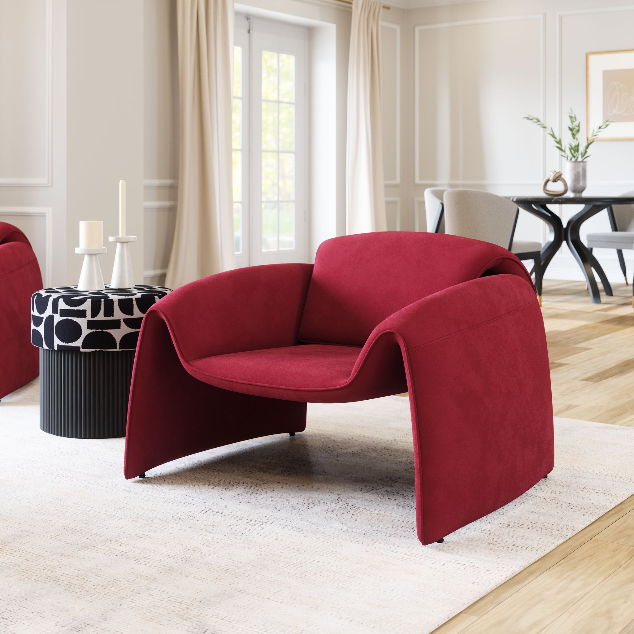 Horten Accent Chair Red styled for a transitional living room space.