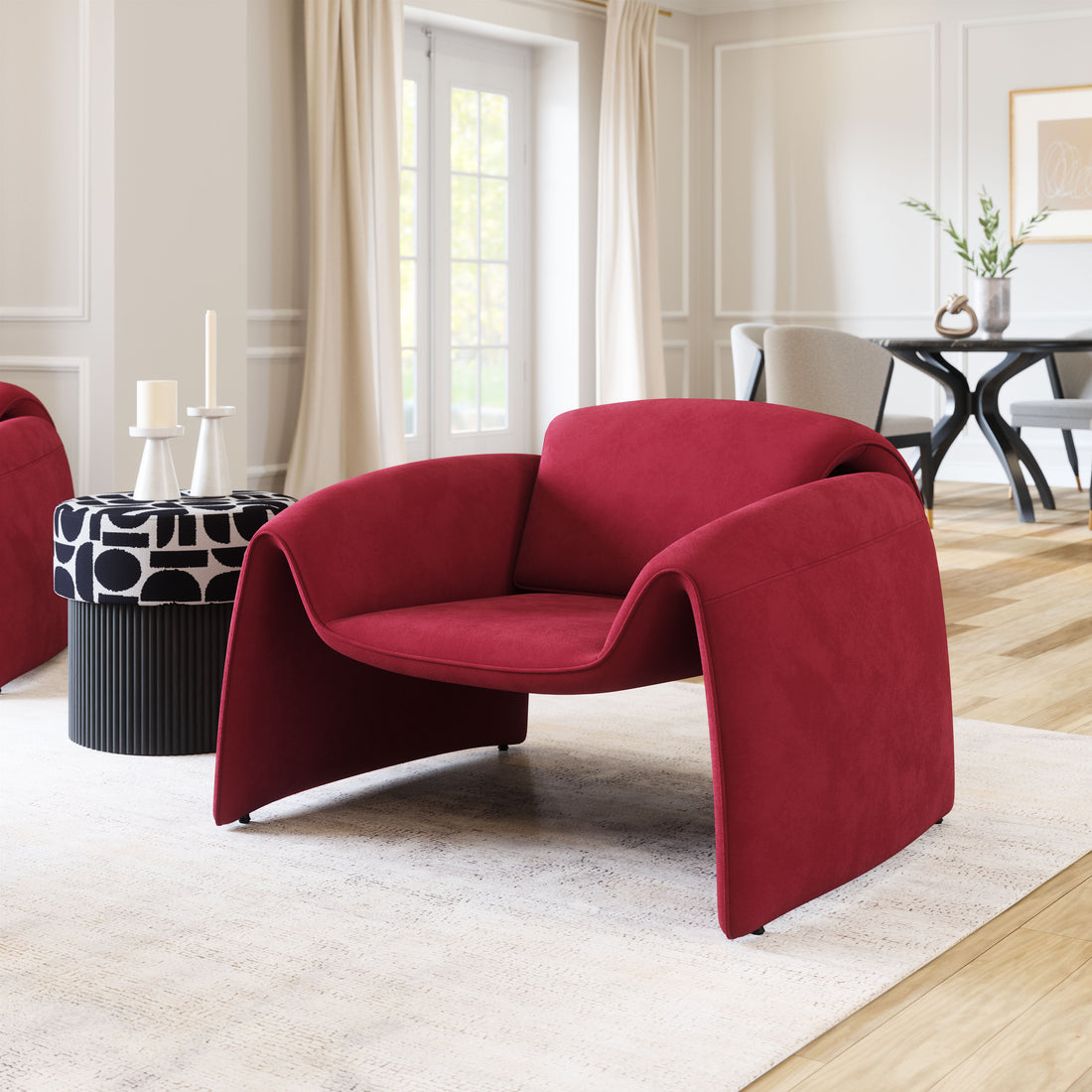 Horten Accent Chair Red styled for a transitional living room space.
