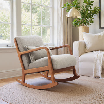 white brushed accent chair in a coastal guest room setting