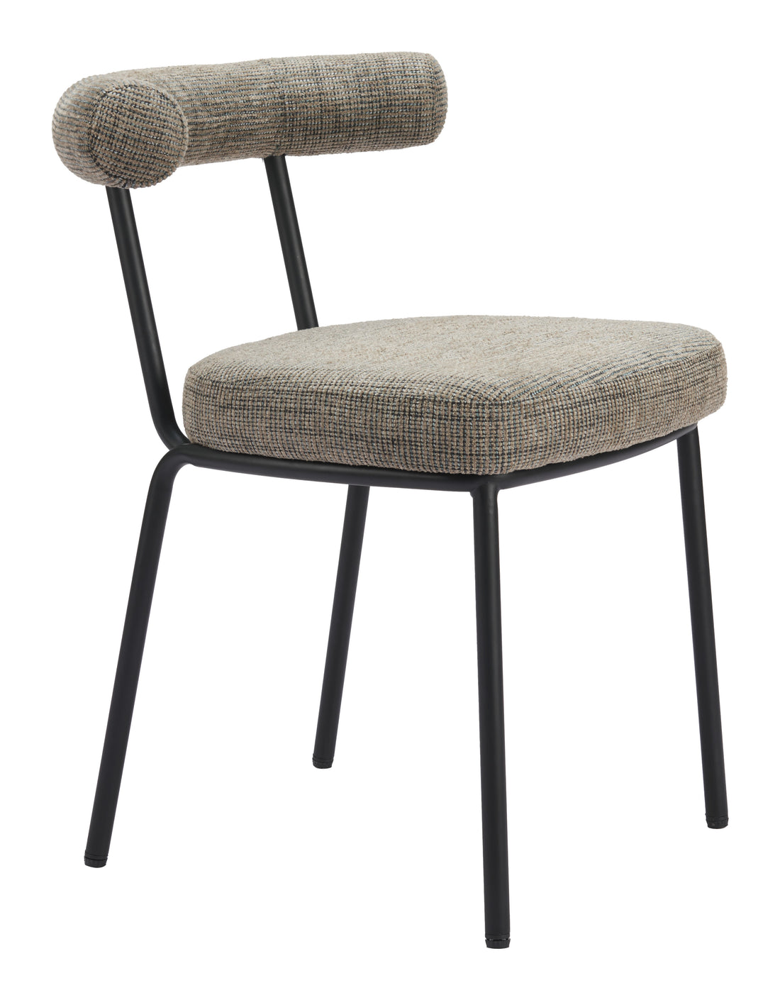 neutral linen accent chair styled in a minimalist elegant dining room