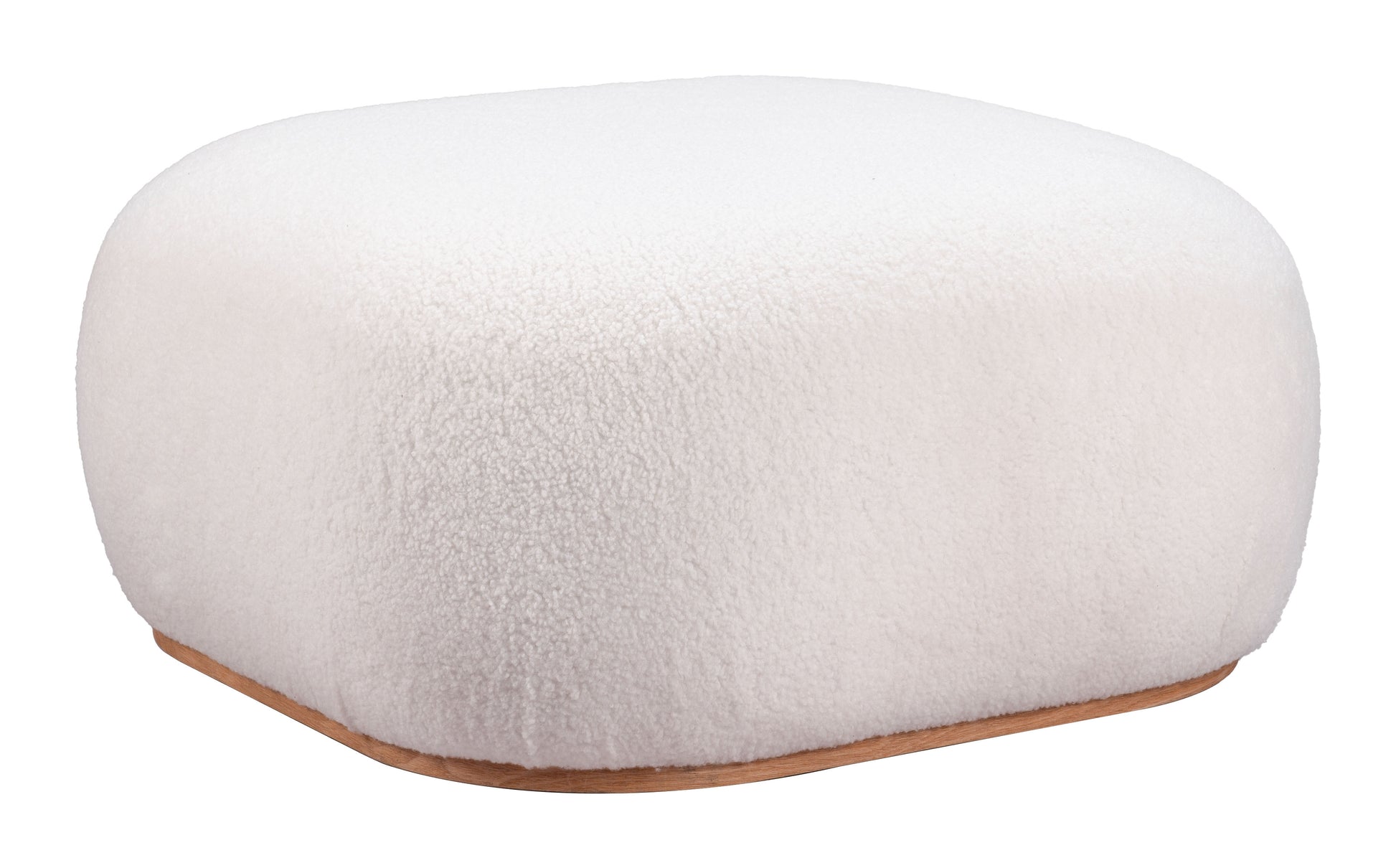 cream brushed metal ottoman styled in a contemporary minimalist entryway