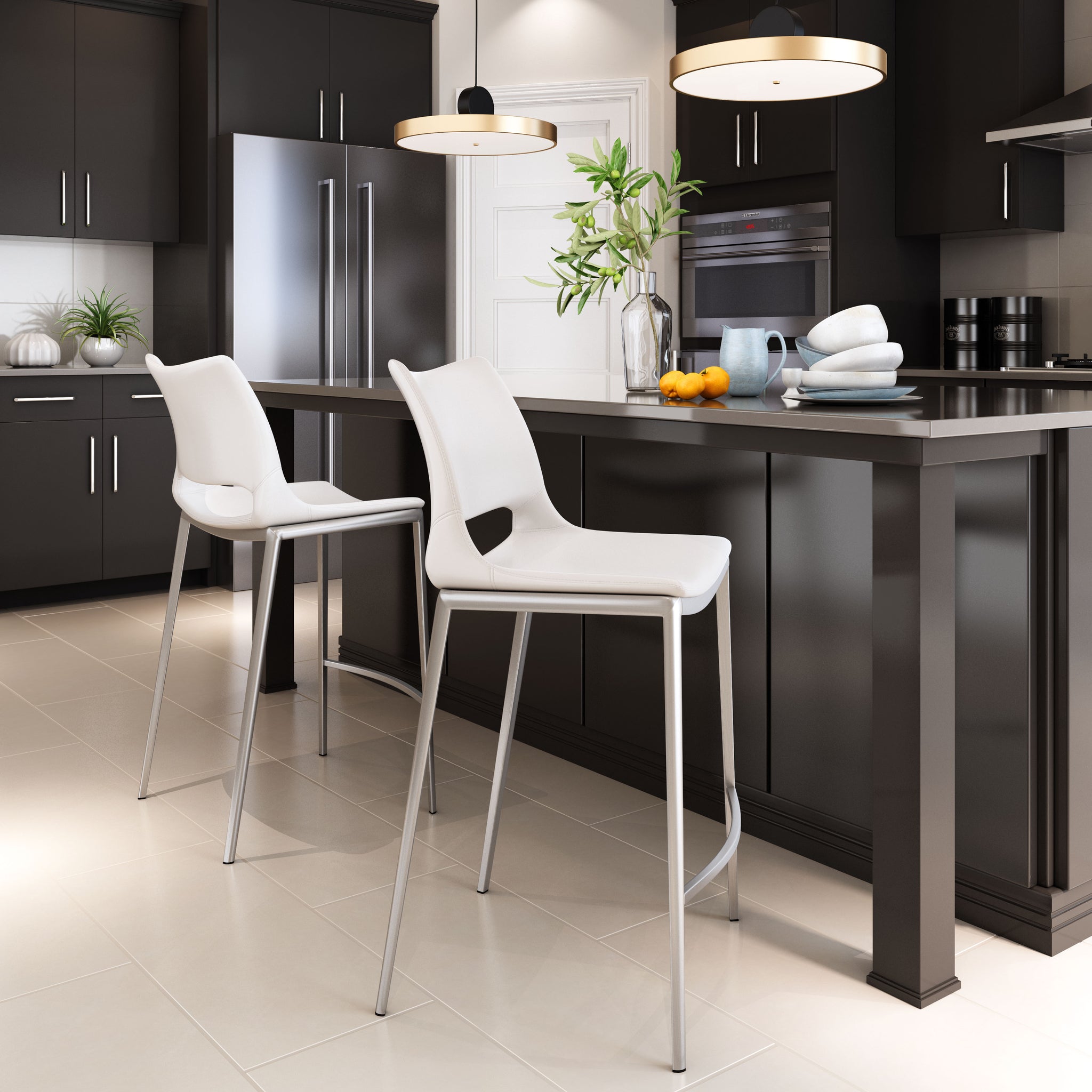 Ace Counter Stool (Set of 2) White & Silver