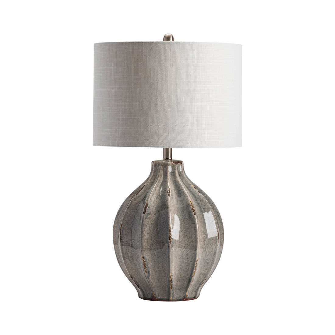 neutral-toned linen table lamp in a minimalist dining room setting