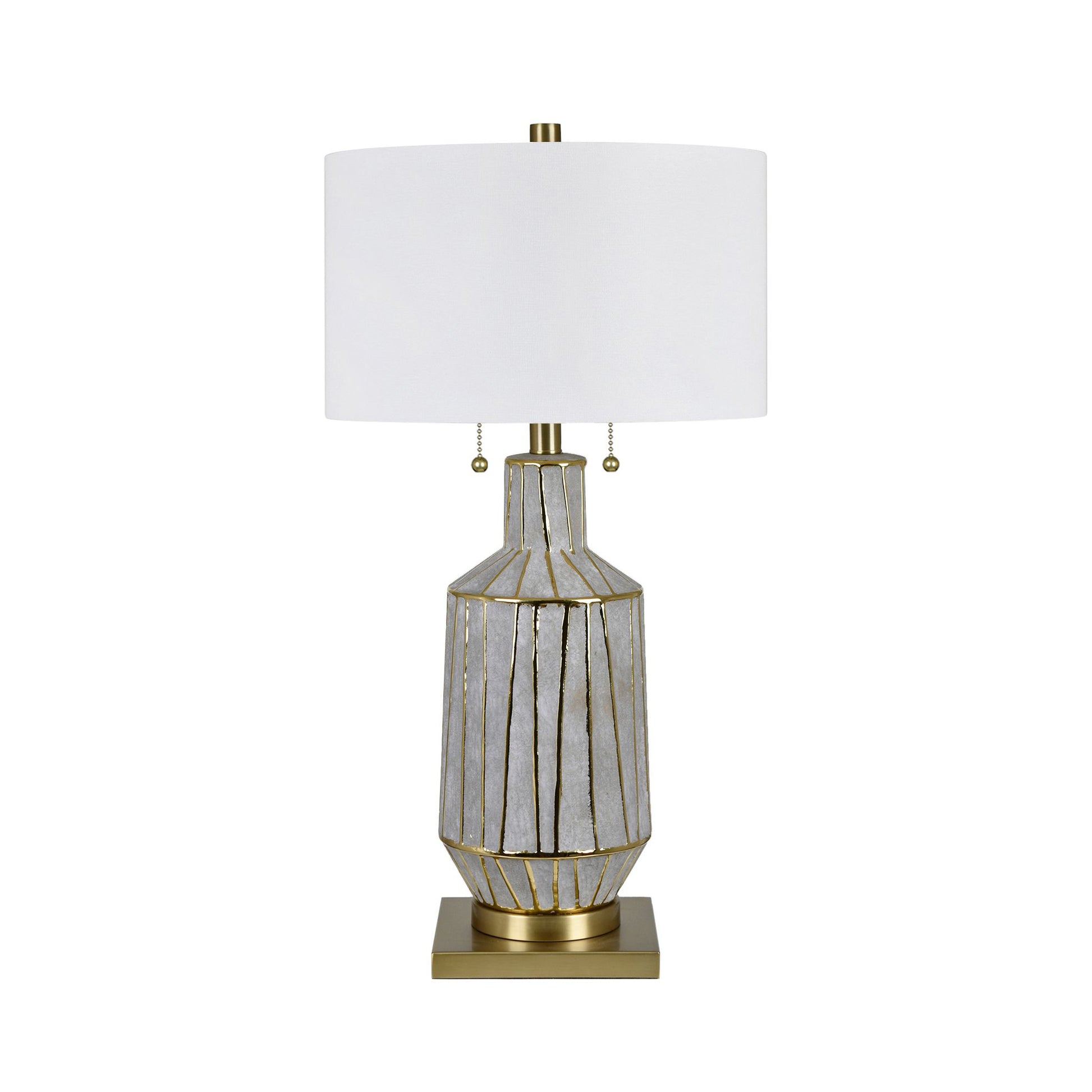 neutral-toned linen table lamp in a elegant modern bedroom setting