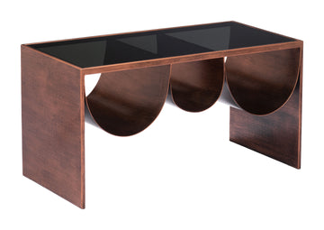 earth-toned marble coffee table styled in a Scandinavian serene master suite