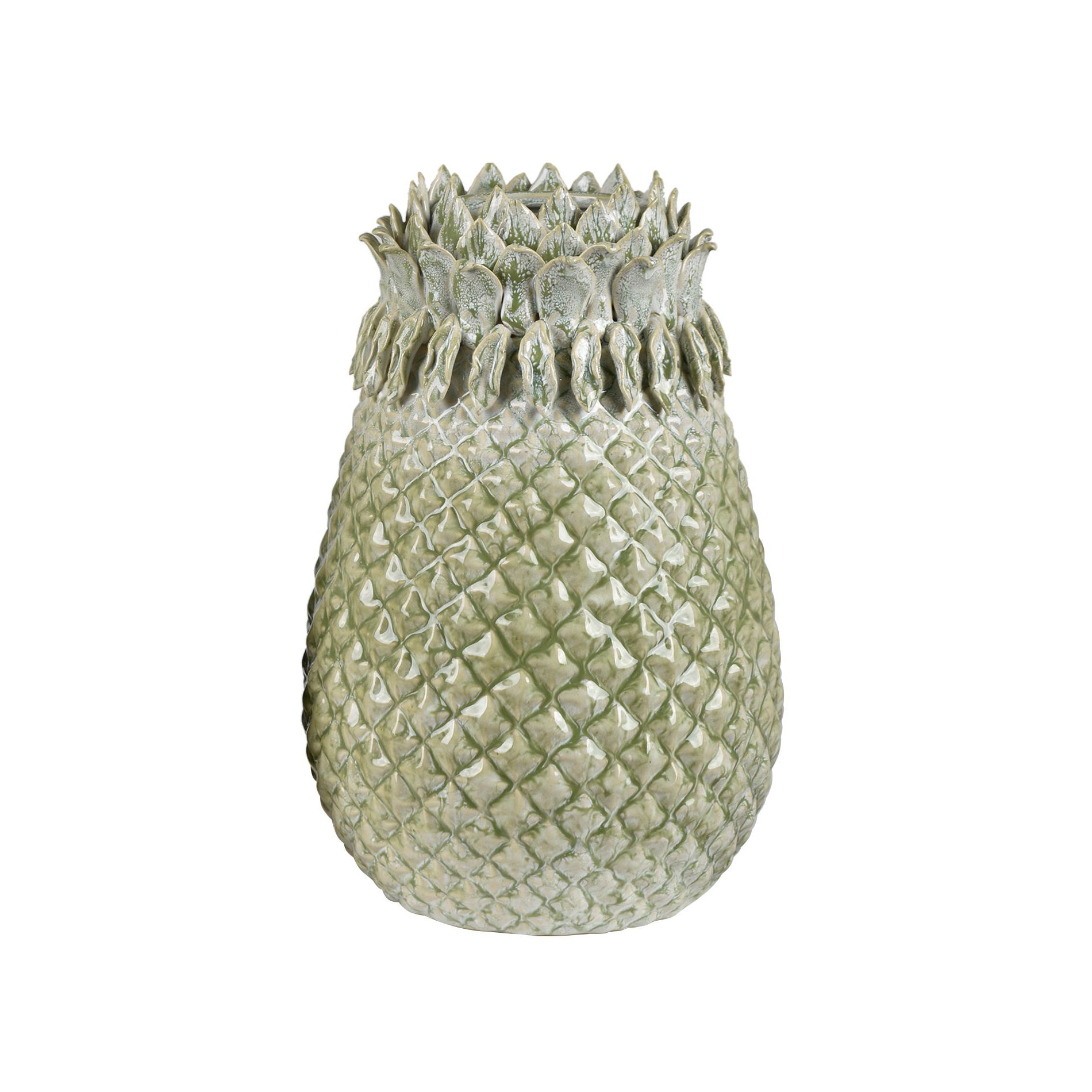 13.75" Green Ceramic Pineapple Vase contemporary wall art displayed in a contemporary loft setting