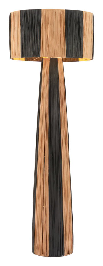 warm-toned brushed metal lamp styled in a contemporary minimalist entryway