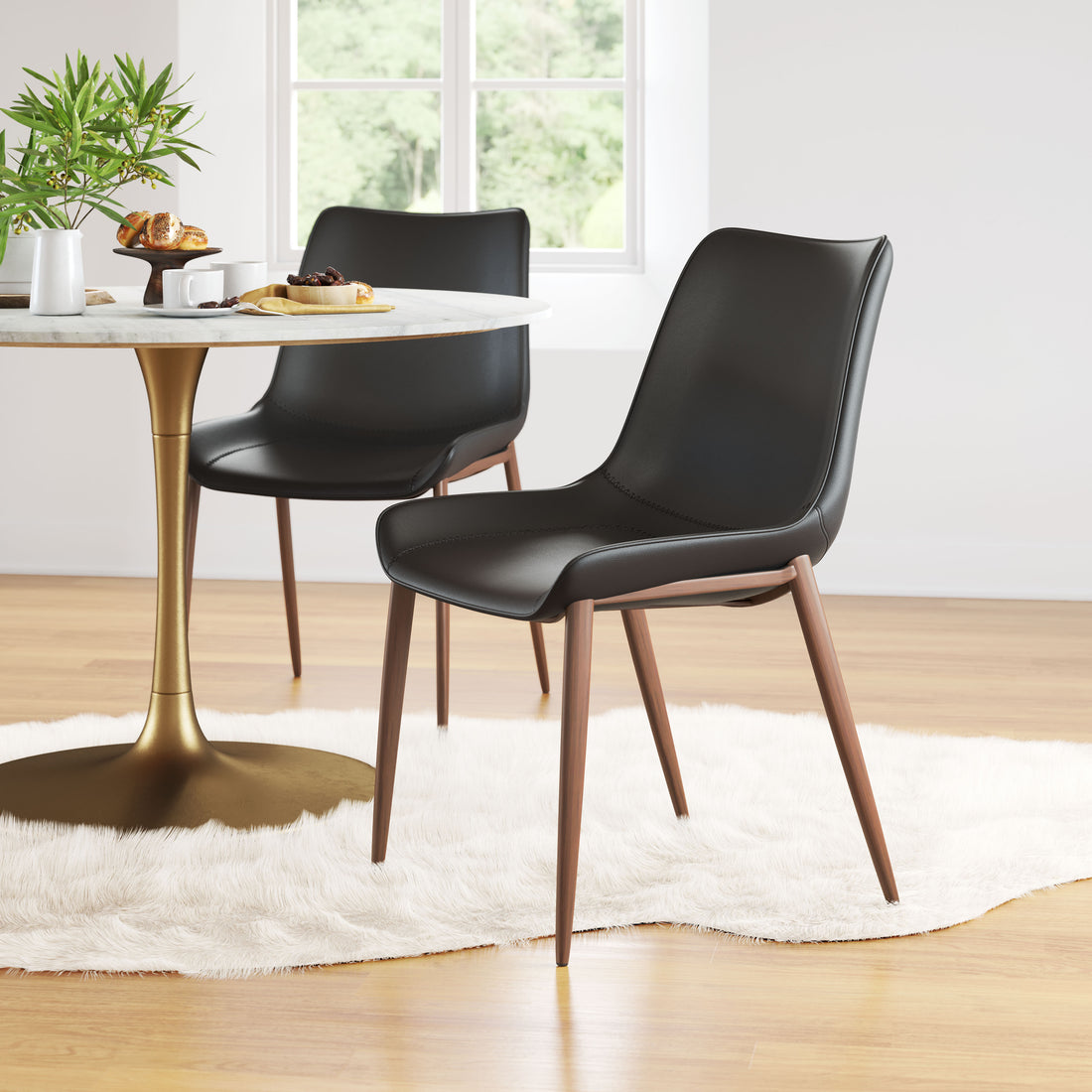 Magnus Dining Chair (Set of 2) Black & Walnut styled for a transitional living room space.