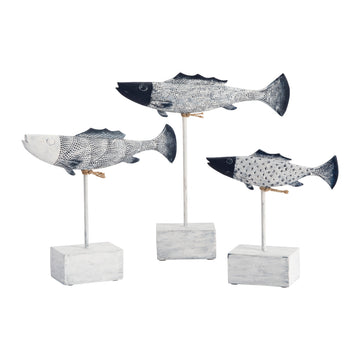 Antique Fish Statues contemporary wall art displayed in a sophisticated lounge setting