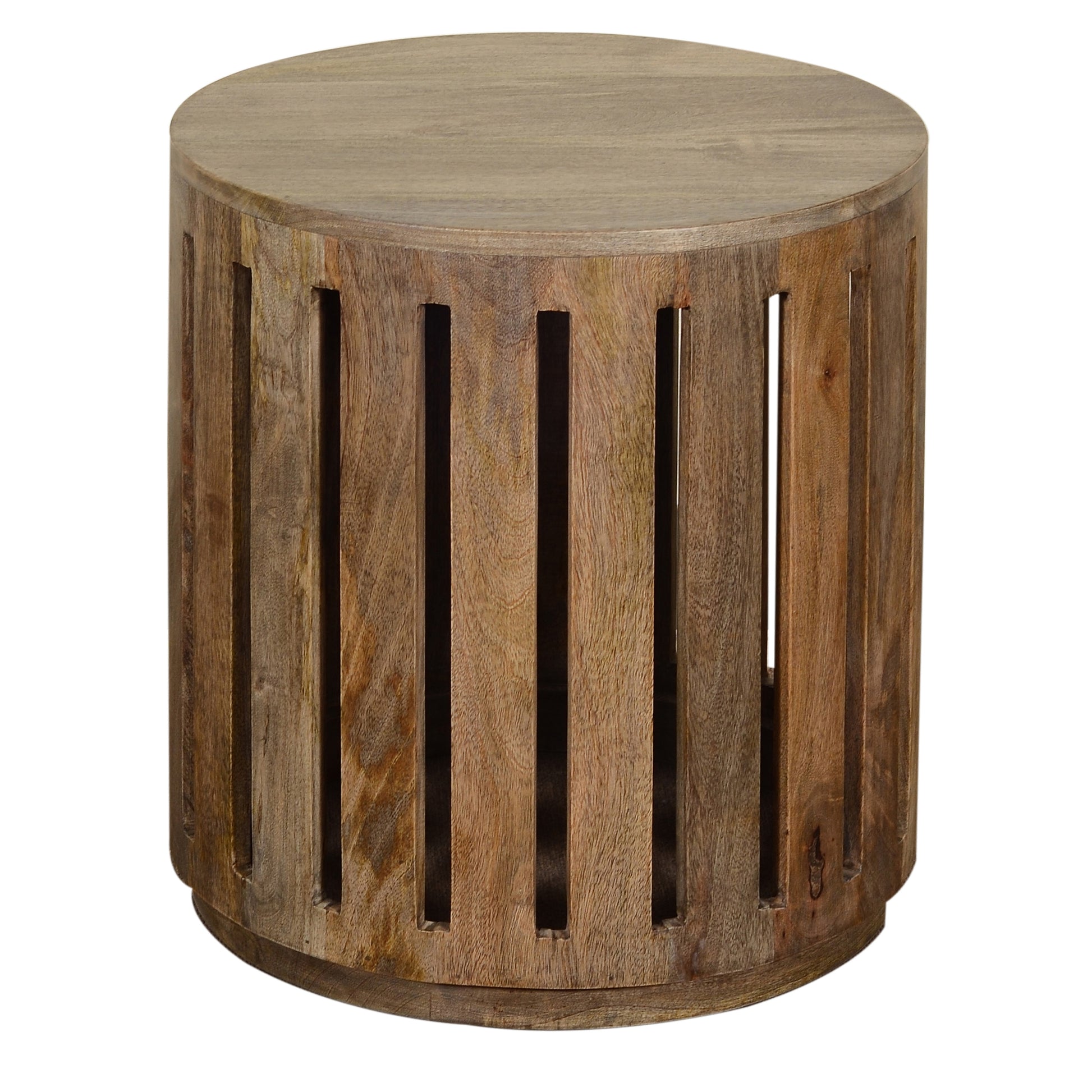 ivory cotton accent table in a transitional living room setting