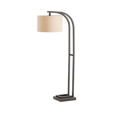 neutral-toned linen table lamp in a elegant modern bedroom setting