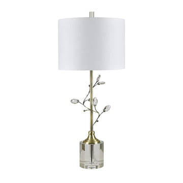 charcoal textured table lamp in a farmhouse contemporary bedroom setting