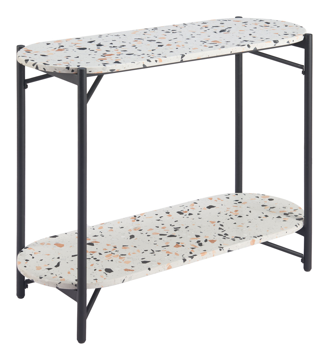 earth-toned marble console table styled in a Scandinavian serene master suite