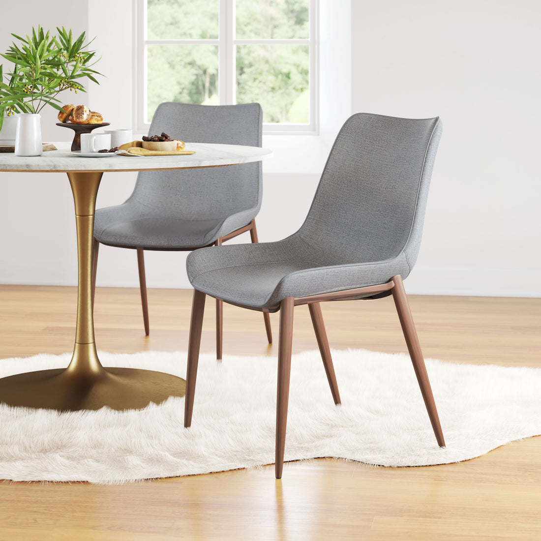 Magnus Dining Chair (Set of 2) Slate Gray & Walnut styled for a transitional living room space.