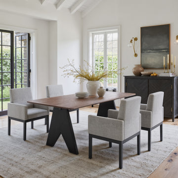 charcoal textured accent table in a transitional living room setting