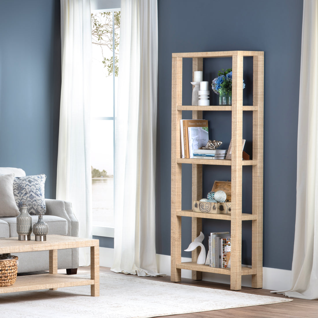 white brushed wall shelf in a contemporary cozy bedroom setting