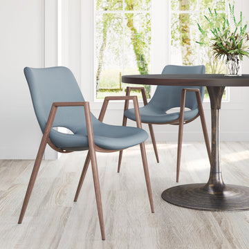 Desi Dining Chair (Set of 2) Azure Gray & Walnut styled for a transitional living room space.