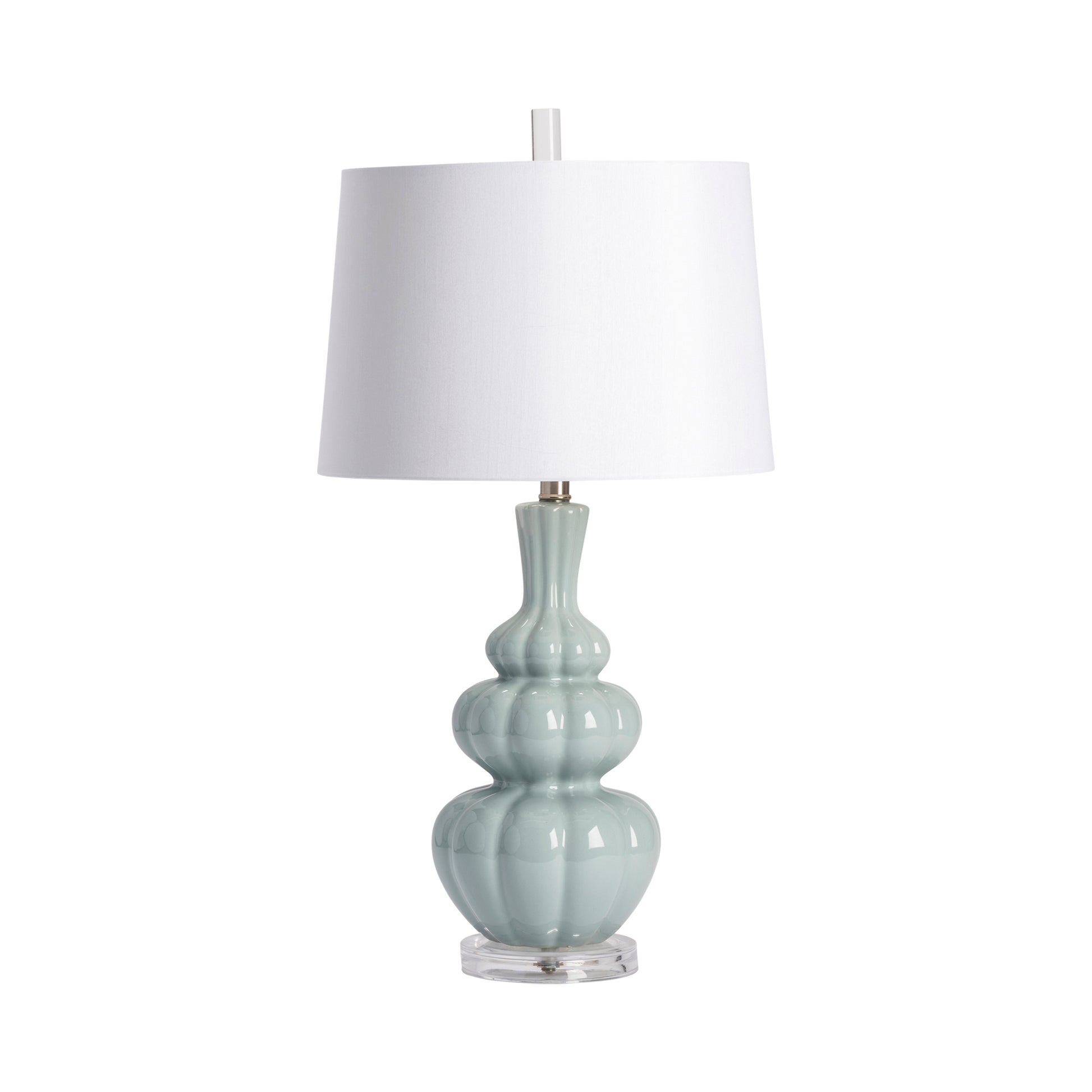 white brushed table lamp in a farmhouse contemporary bedroom setting