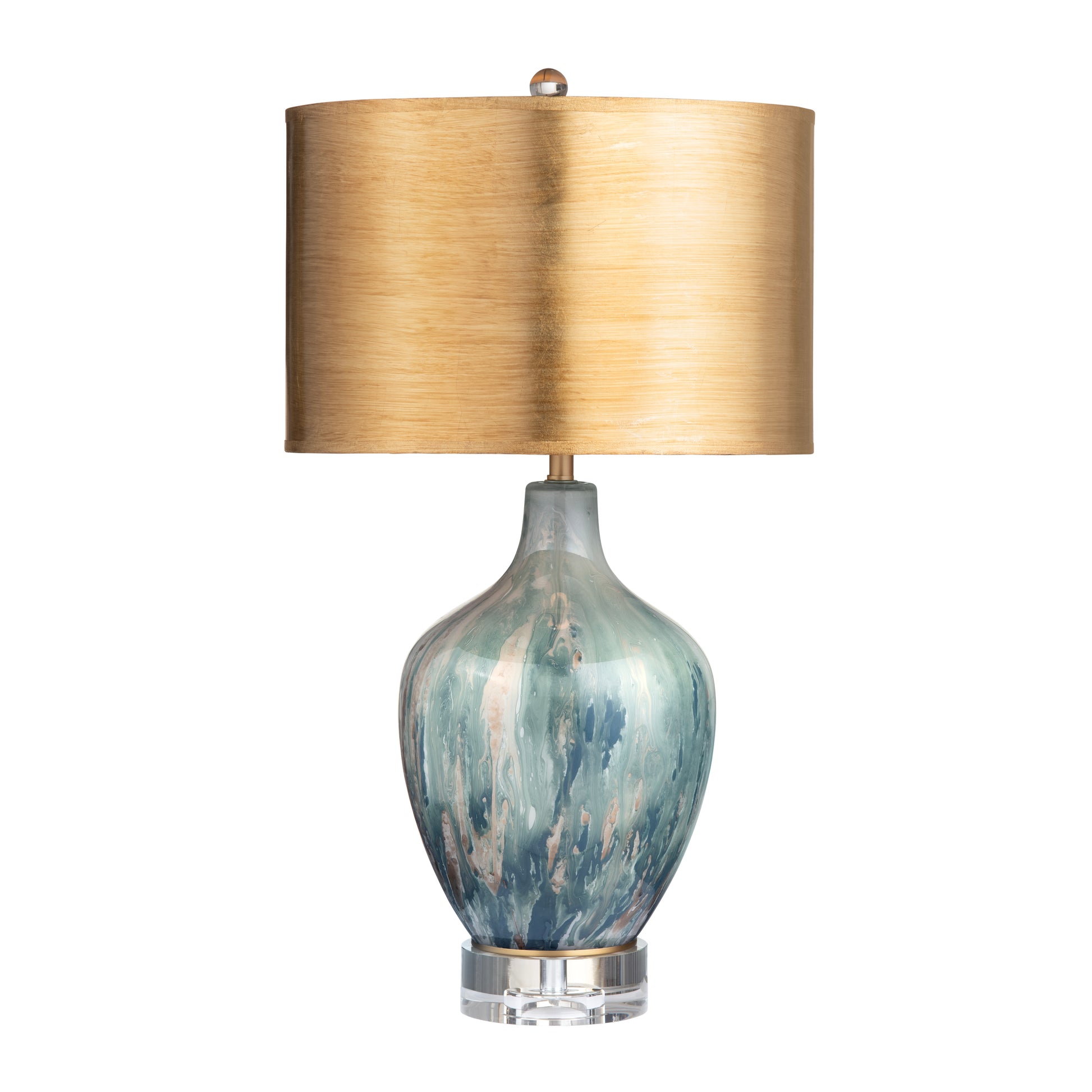 neutral-toned linen table lamp in a classic entryway setting