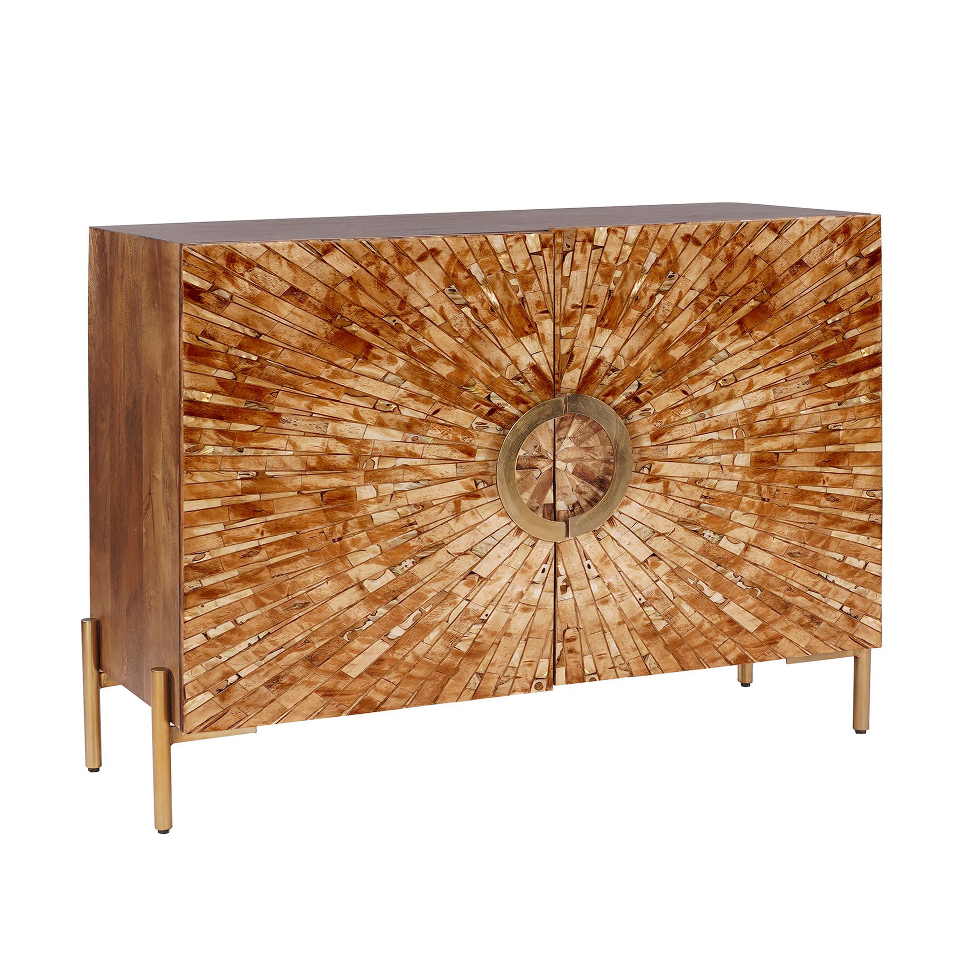 earth-toned fabric storage cabinet in a classic entryway setting