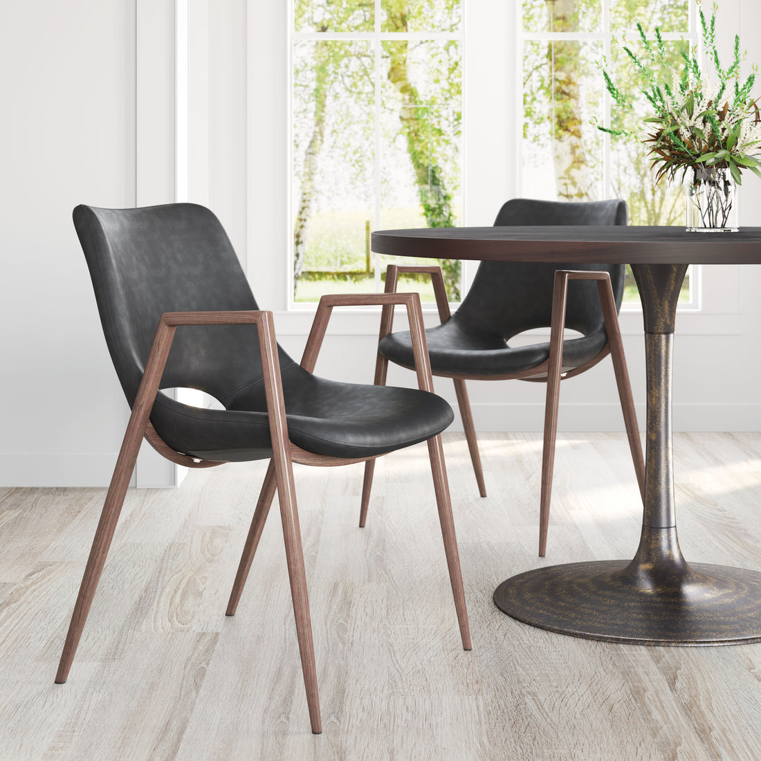 Desi Dining Chair (Set of 2) Black & Walnut styled for a transitional living room space.