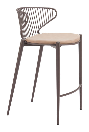 walnut linen stool styled in a coastal elegant dining room