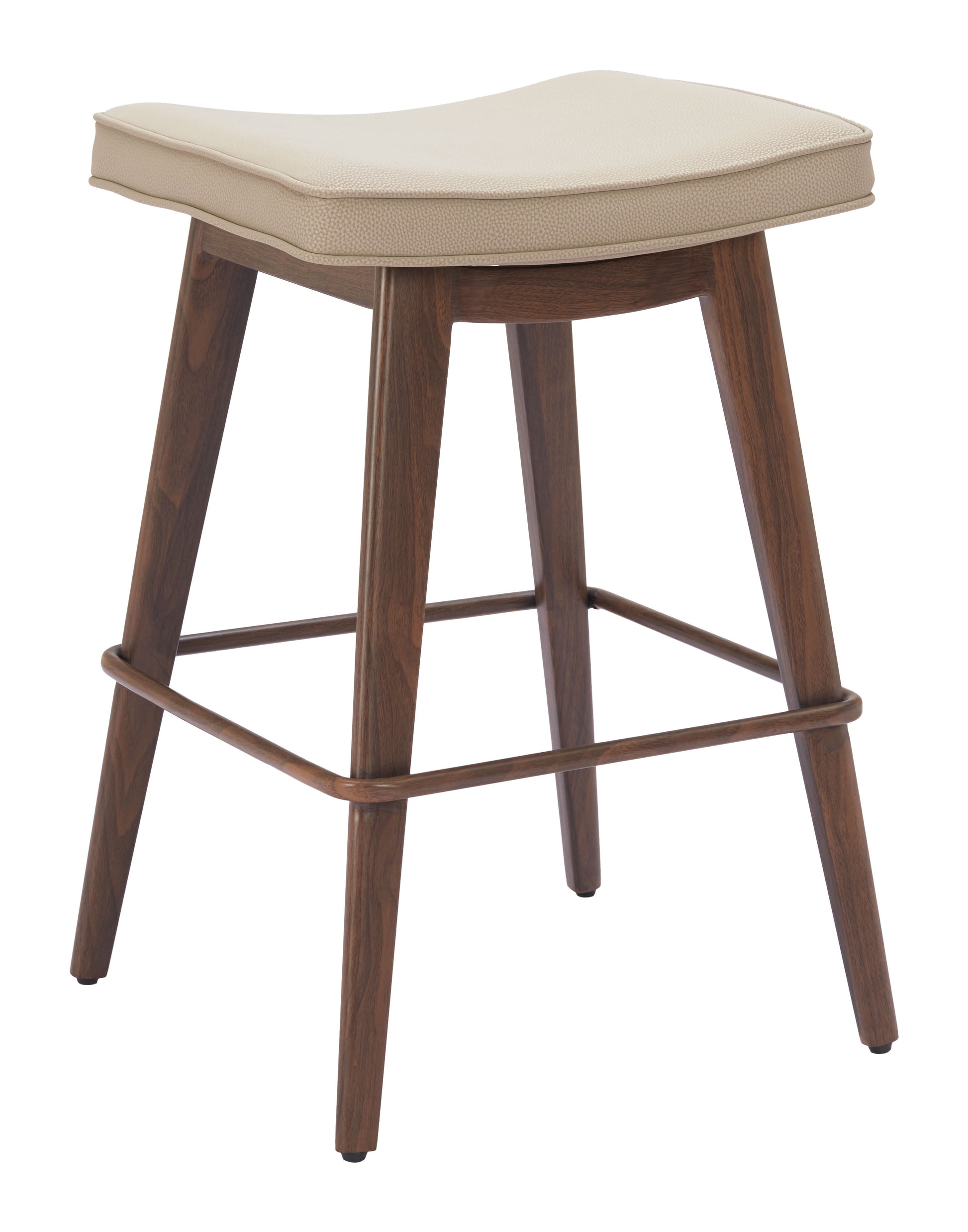 walnut linen stool styled in a coastal elegant dining room