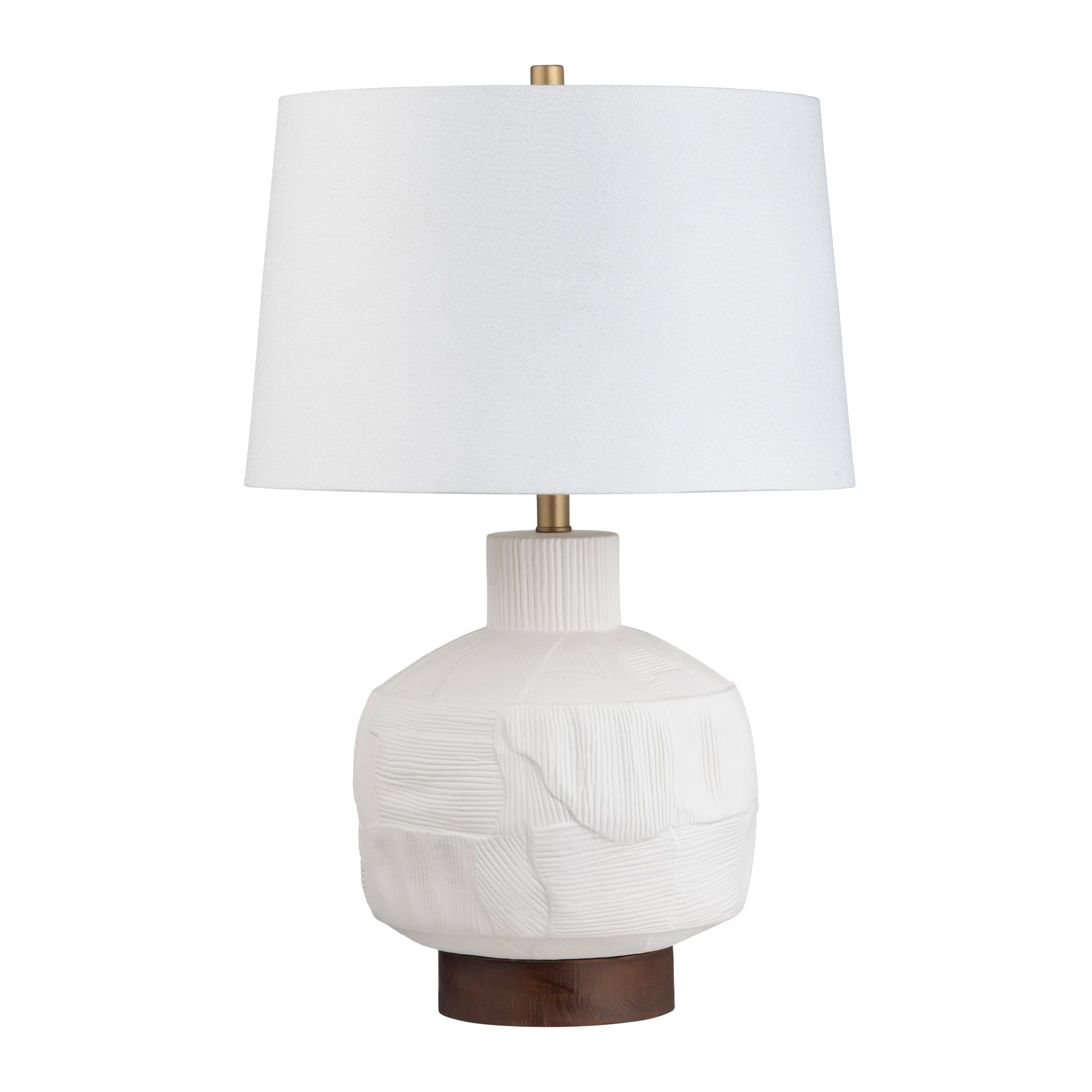 white brushed table lamp in a farmhouse contemporary bedroom setting