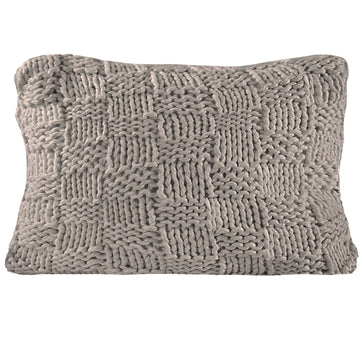 Natural knit wool blend Dutch Euro pillow in a rustic bedroom setting