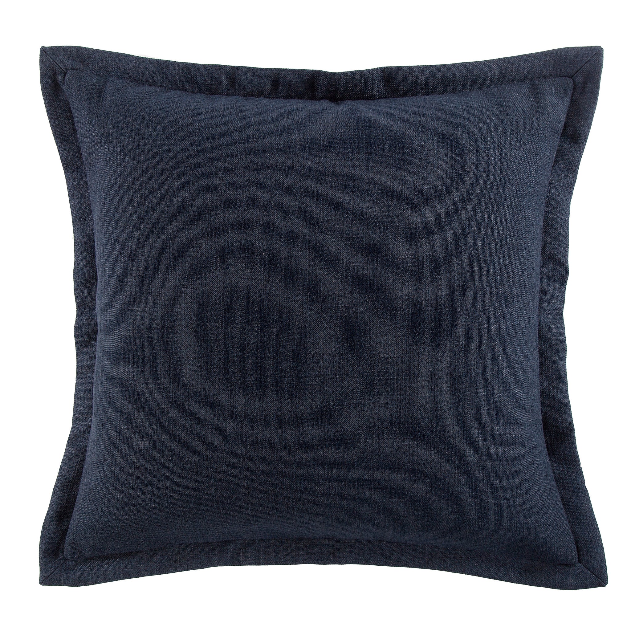 Navy blue linen blend euro sham with a flanged edge in a modern bedroom setting