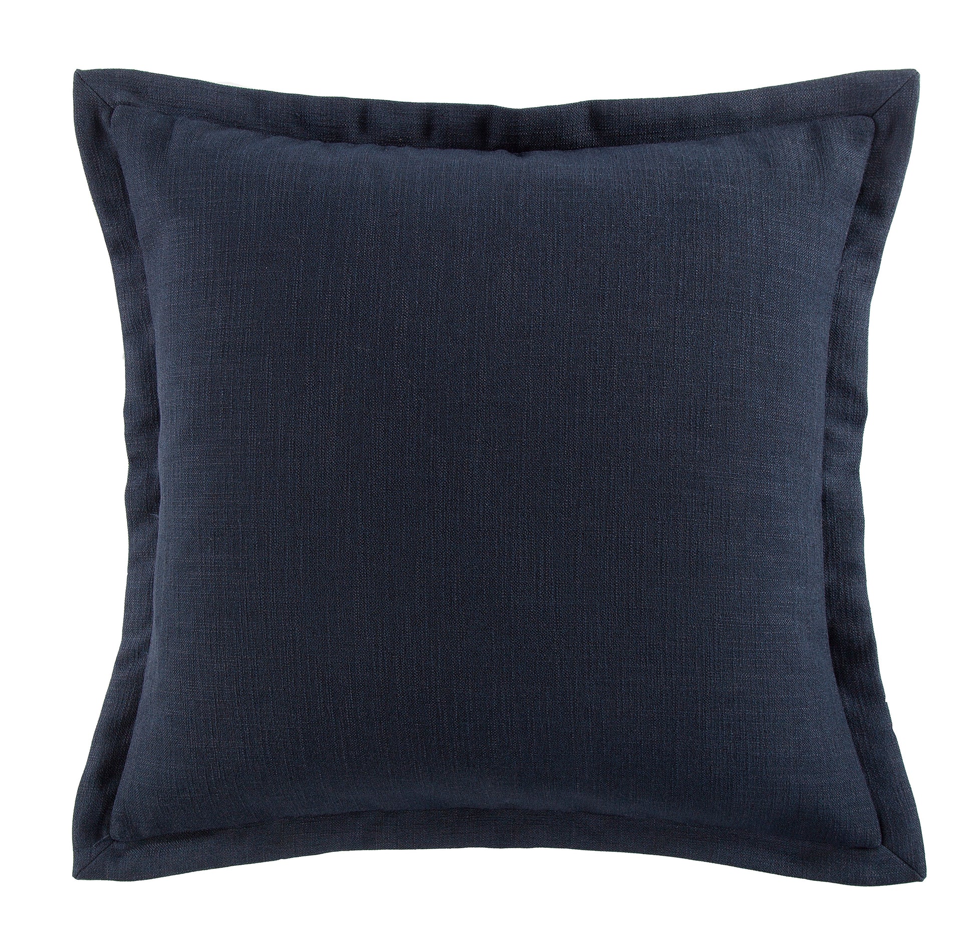 Navy blue linen blend euro sham with a flanged edge in a modern bedroom setting