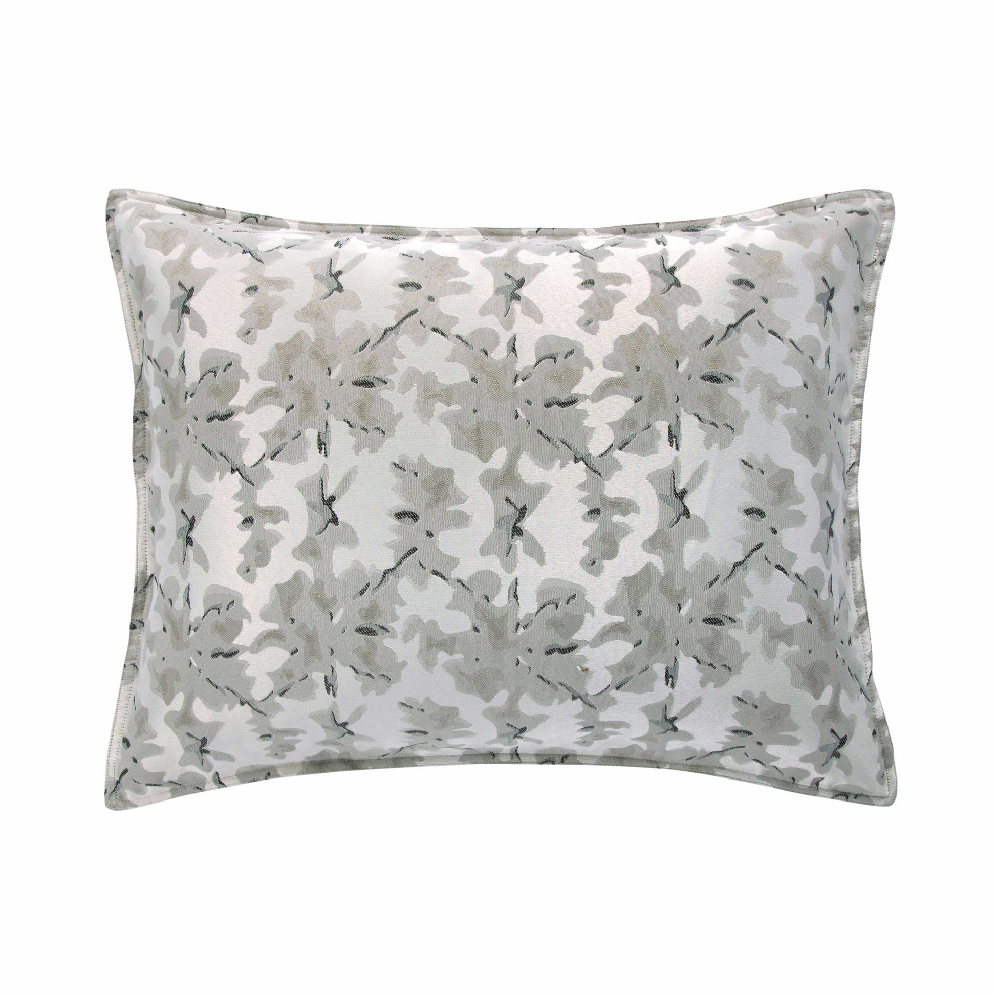 Warshack Silver & Gray Inkblot Pillow Sham Set styled for a transitional bedroom space.