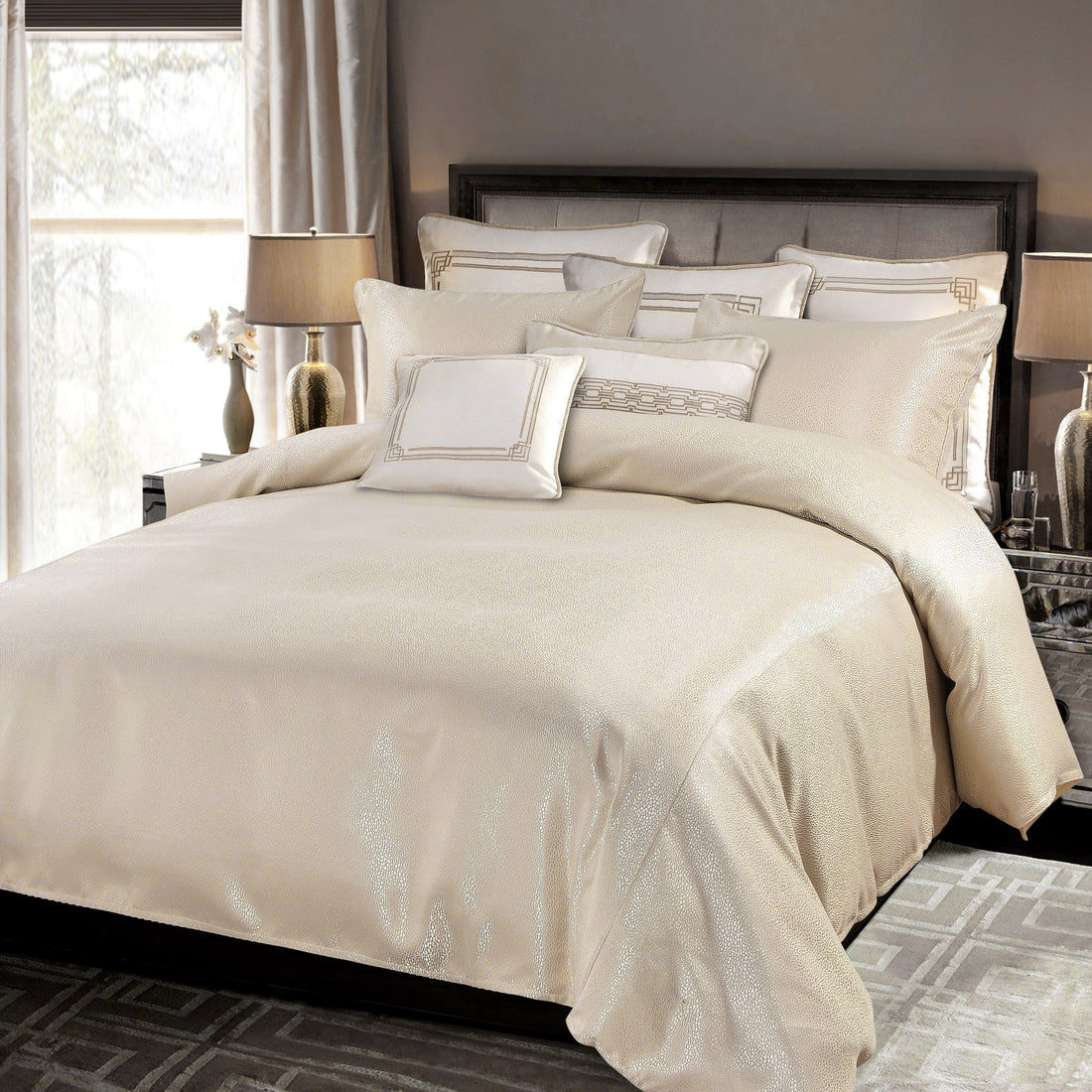 natural wood solid wood duvet cover styled in a modern modern living room