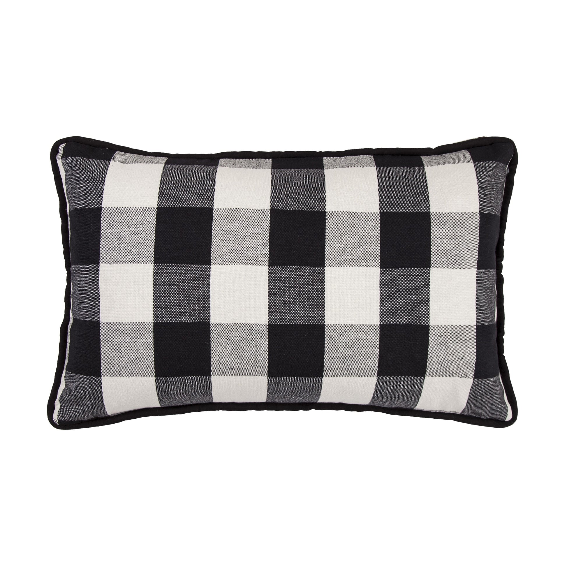 Blackberry Buffalo Check Lumbar Pillow styled for a farmhouse living room space.