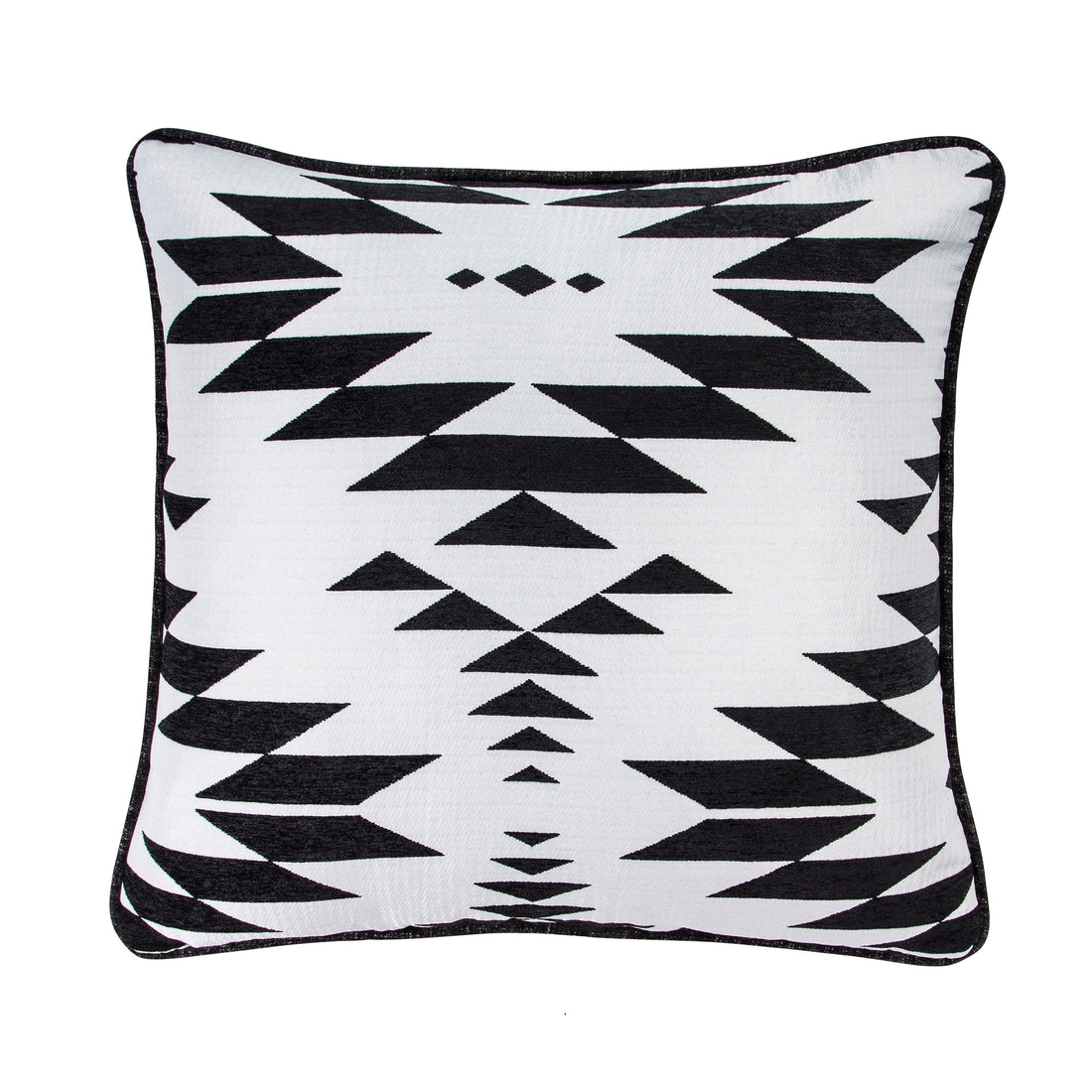 Amelia Black & White Aztec Jacquard Euro Sham styled for a transitional bedroom space.