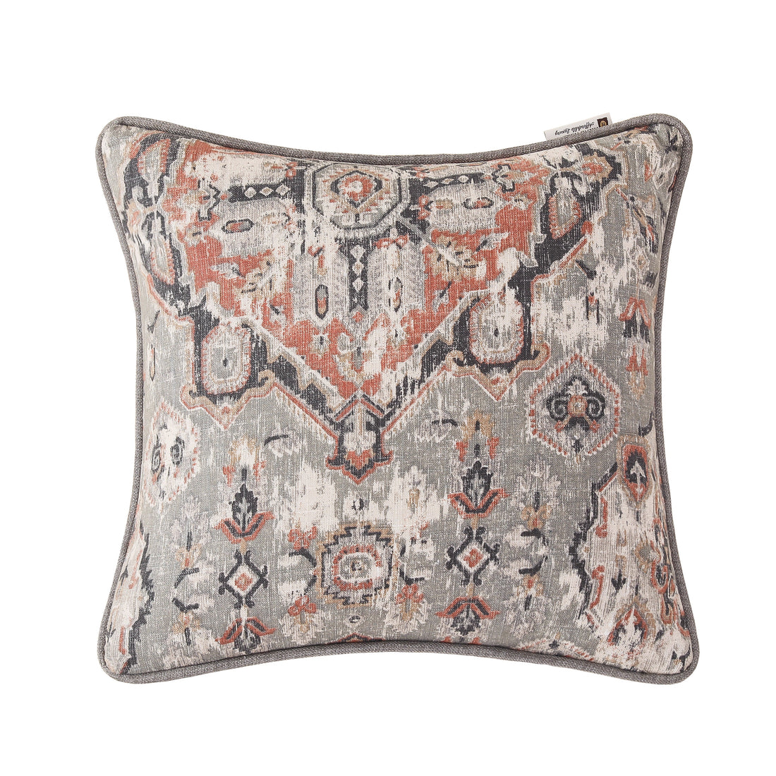 Carmen Kilim Pillow styled for a rustic living room space.