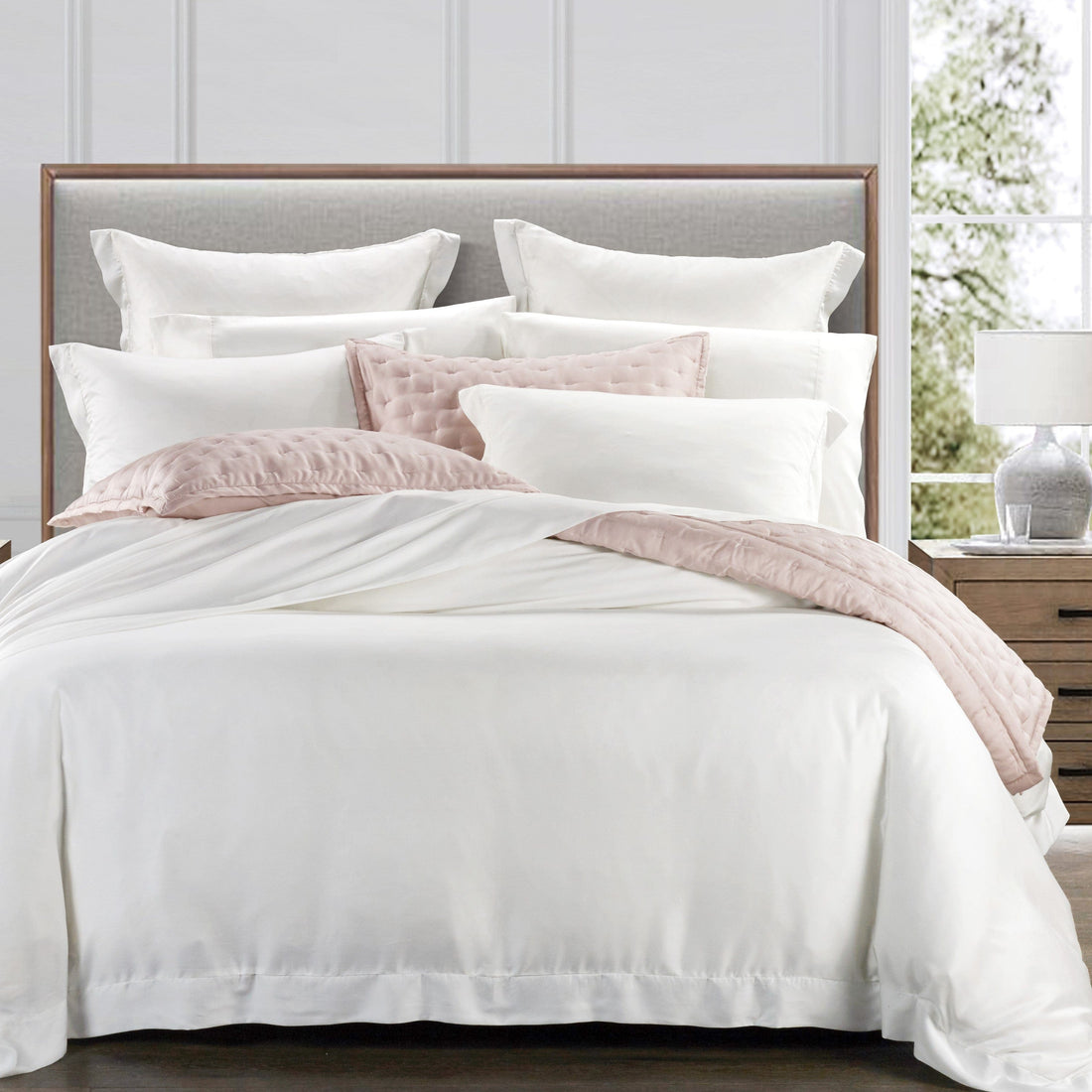 earth-toned textured duvet cover in a classic contemporary bedroom setting