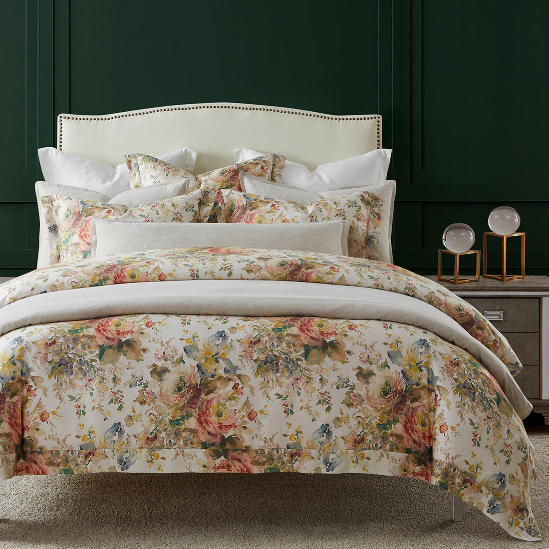 Jardin Eucalyptus Comforter Set - Queen styled for a transitional bedroom space.