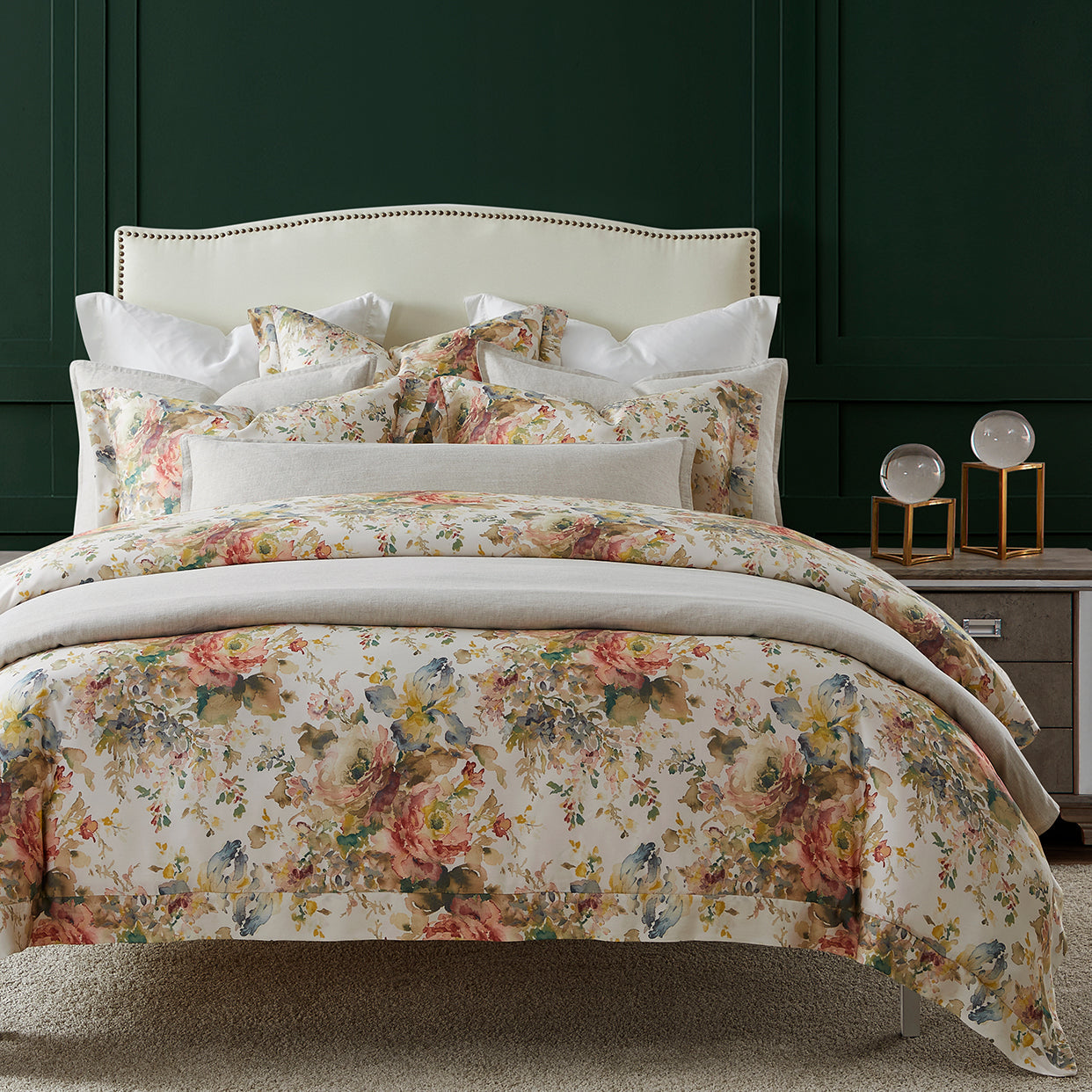 Jardin Eucalyptus Comforter Set - Queen styled for a transitional bedroom space.