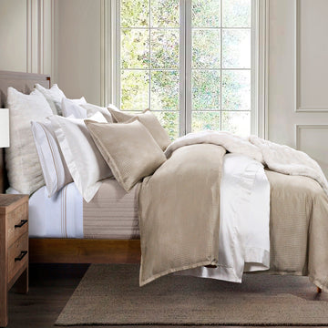 neutral-toned linen duvet cover in a contemporary master bedroom setting