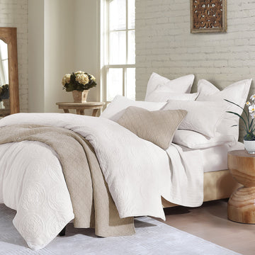 gray cotton duvet cover in a contemporary master bedroom setting