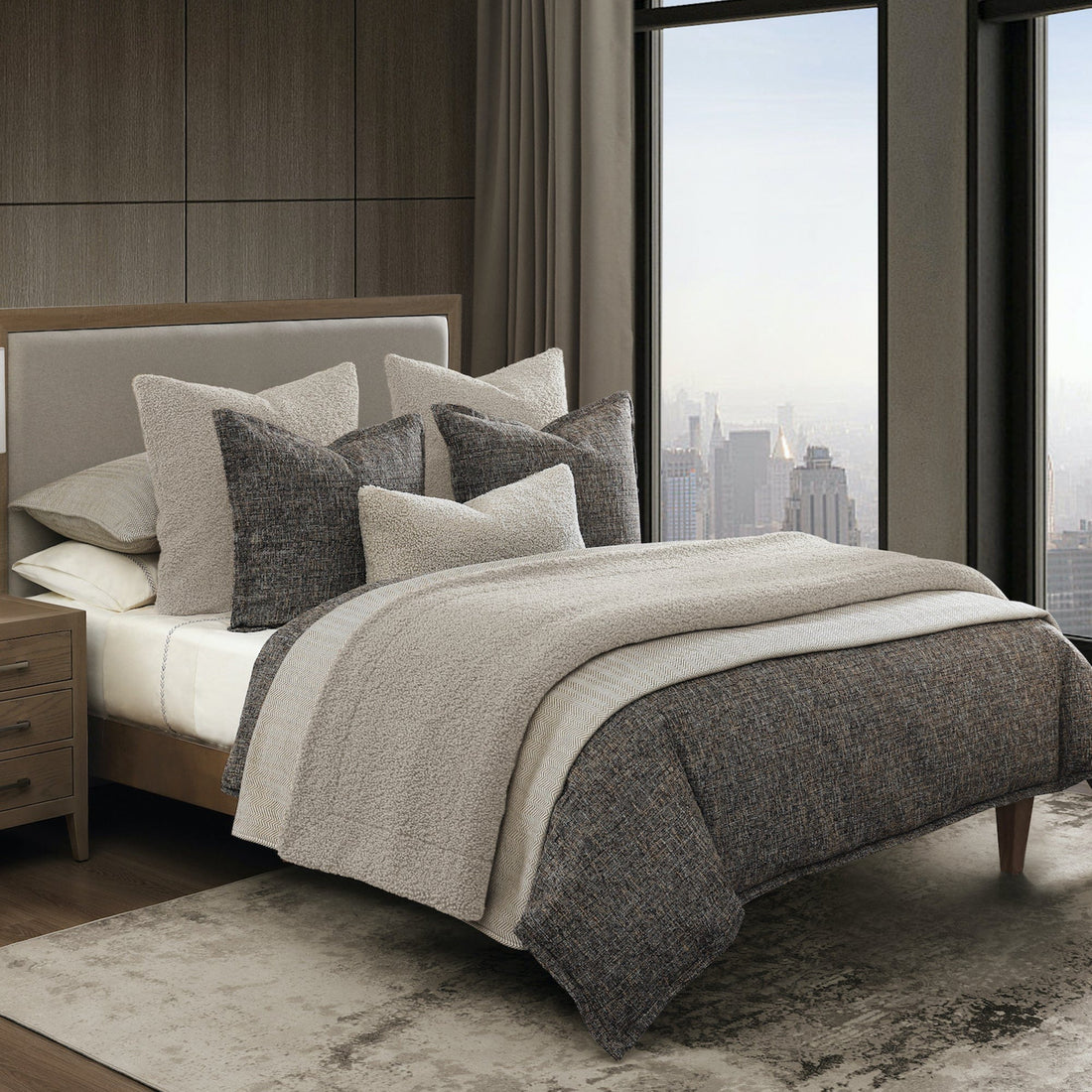 white brushed duvet cover in a contemporary master bedroom setting