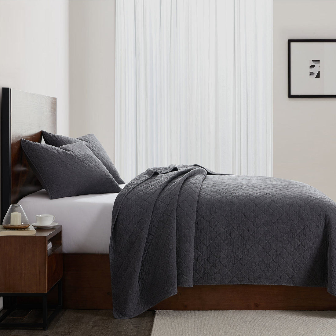 natural fabric quilt in a modern bedroom setting