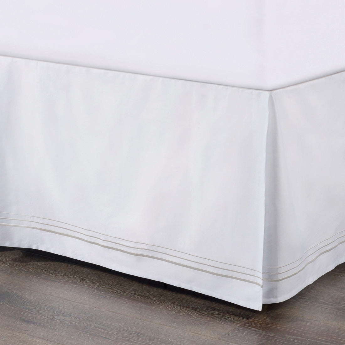 white brushed bed skirt in a classic contemporary bedroom setting