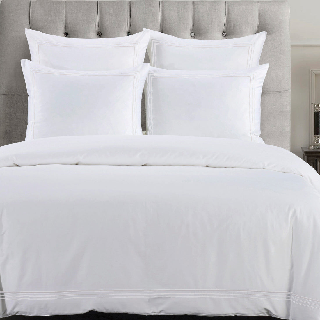 neutral-toned linen duvet cover in a refined living room setting