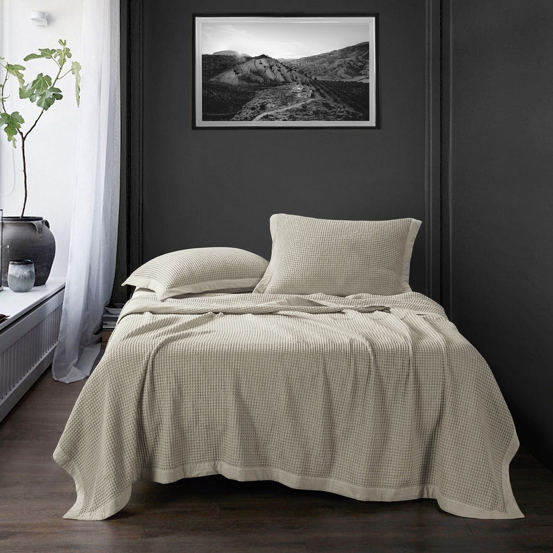 white brushed home décor piece in a elegant modern bedroom setting