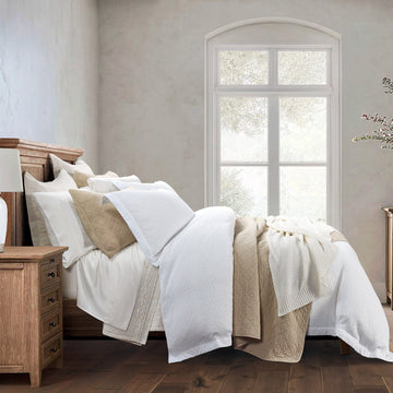 Stonewashed Cotton Waffle Weave Duvet Cover Set - Queen styled for a transitional bedroom space.