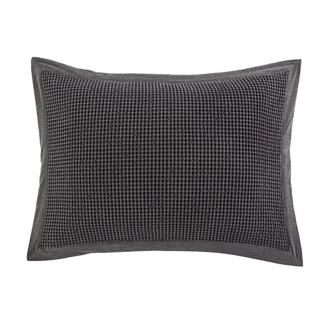 Stonewashed Cotton Waffle Weave Pillow Sham Set styled for a transitional bedroom space.