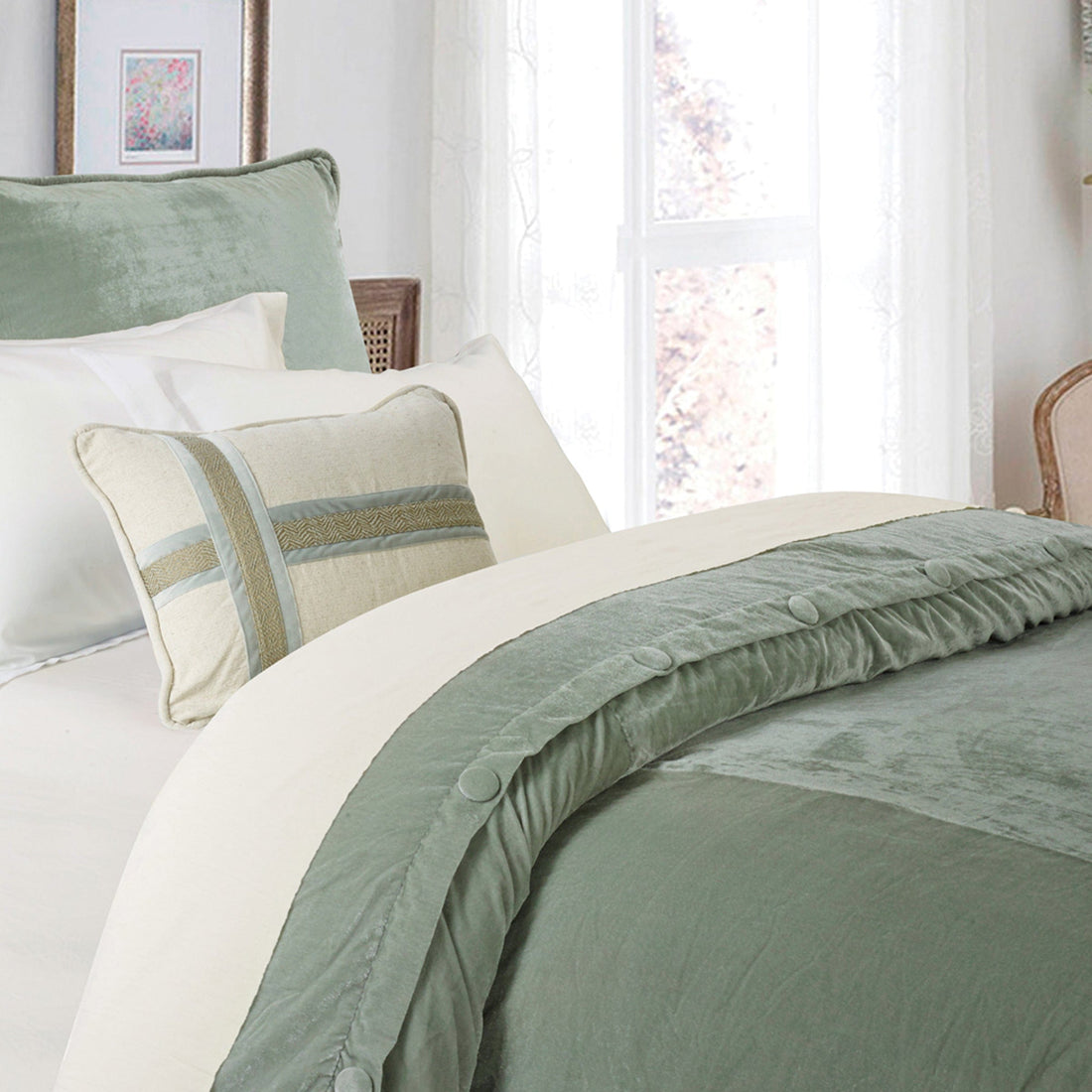 ivory soft duvet cover in a elegant modern bedroom setting
